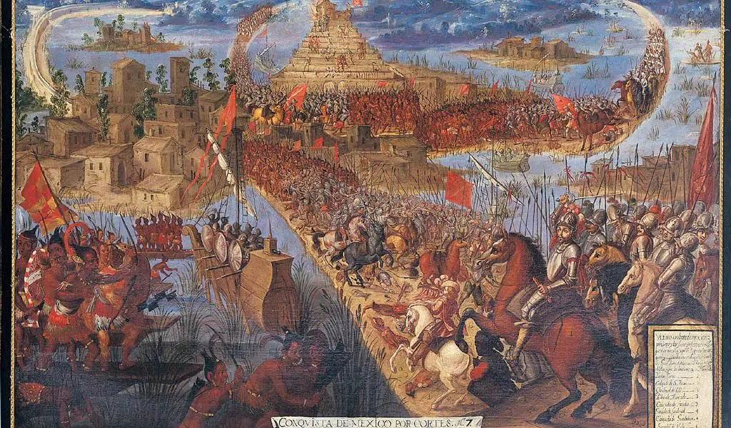 Erövringen av Tenochtitlán, okänd konstnär,