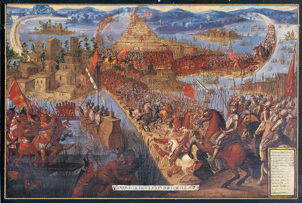 Erövringen av Tenochtitlán, okänd konstnär,